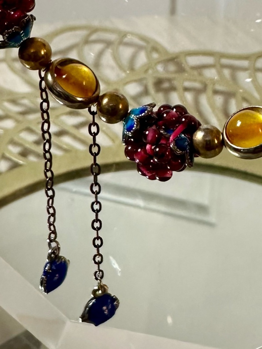 Natural Garnet Citrine Stretch Bracelet Boho Statement Beaded Crystal Gold Tone - Picture 3 of 5